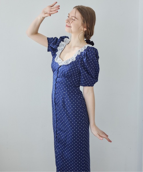 etre loin(エトルワン)の「デコルテレースワンピース / Decollete lace dress(ドレス・レディース・ベージュ/ネイビー/ミント・M)」の17枚目の写真