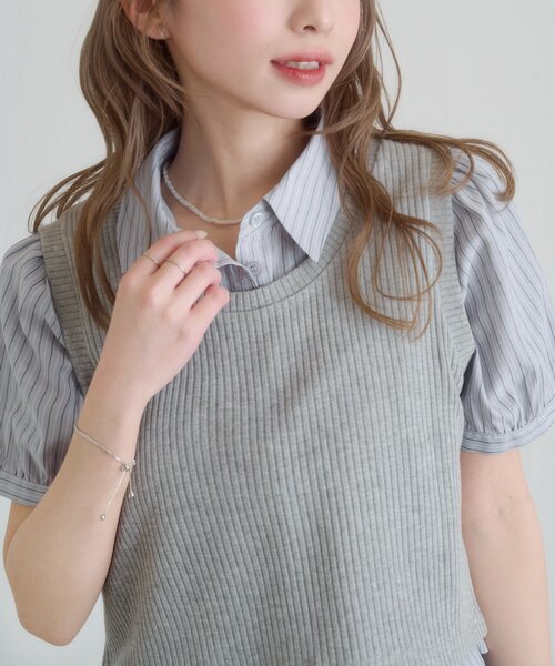 Kastane（カスタネ）の「パフシャツ×タンクSET（シャツ/ブラウス・レディース・グレー/サックスブルー/ホワイト・FREE）」の12枚目の写真