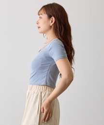 リブUネックショートスリーブTシャツ