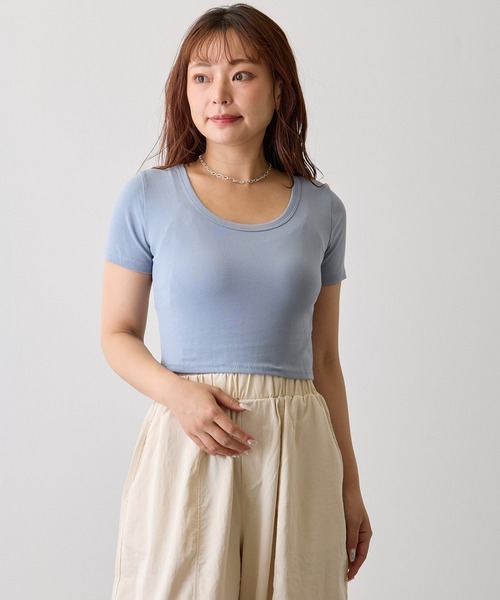 H.TOKYO（エイチトウキョウ）の「リブUネックショートスリーブTシャツ（Tシャツ/カットソー・レディース・ブルー/ピンク/ホワイト/ブラック・FREE）」の9枚目の写真