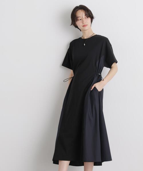 アレ様ご依頼品　nanushka ナヌーシュカ　オールインワン　コンビネゾン　黒 サイドバイカラーギャザー布帛コンビカットワンピース（ワンピース