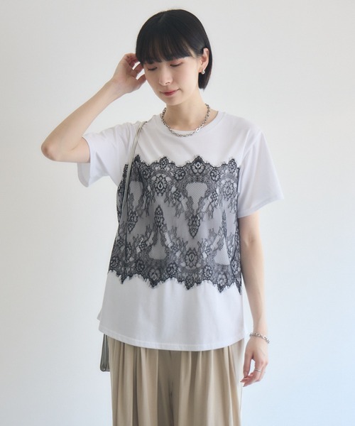 Paradise Picnic(パラダイスピクニック)の「ROSIEE レースビスチェ風トップス(Tシャツ/カットソー・レディース・ブラック/ホワイト・FREE)」の1枚目の写真