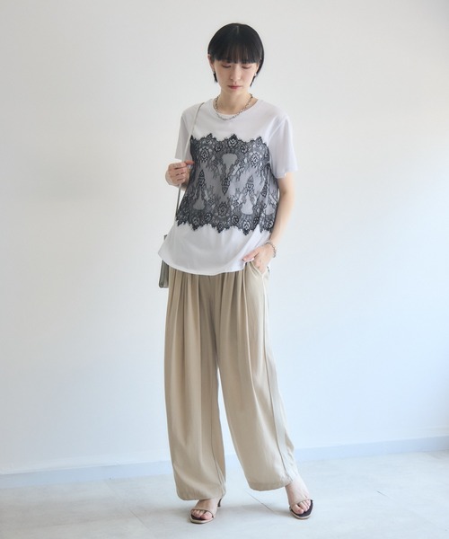 Paradise Picnic(パラダイスピクニック)の「ROSIEE レースビスチェ風トップス(Tシャツ/カットソー・レディース・ブラック/ホワイト・FREE)」の7枚目の写真