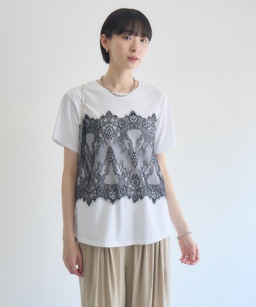 Paradise Picnic(パラダイスピクニック)の「ROSIEE レースビスチェ風トップス(Tシャツ/カットソー・レディース・ブラック/ホワイト・FREE)」の3枚目の写真