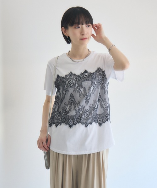 Paradise Picnic(パラダイスピクニック)の「ROSIEE レースビスチェ風トップス(Tシャツ/カットソー・レディース・ブラック/ホワイト・FREE)」の4枚目の写真