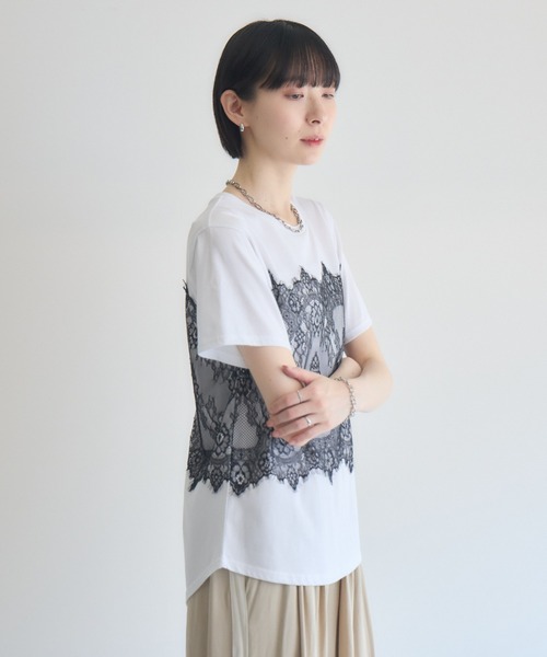 Paradise Picnic(パラダイスピクニック)の「ROSIEE レースビスチェ風トップス(Tシャツ/カットソー・レディース・ブラック/ホワイト・FREE)」の5枚目の写真