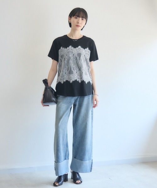 Paradise Picnic(パラダイスピクニック)の「ROSIEE レースビスチェ風トップス(Tシャツ/カットソー・レディース・ブラック/ホワイト・FREE)」の16枚目の写真