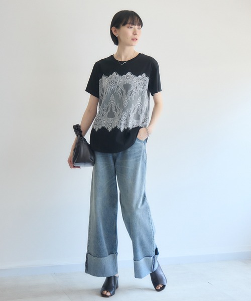 Paradise Picnic(パラダイスピクニック)の「ROSIEE レースビスチェ風トップス(Tシャツ/カットソー・レディース・ブラック/ホワイト・FREE)」の17枚目の写真