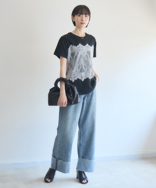 Paradise Picnic(パラダイスピクニック)の「ROSIEE レースビスチェ風トップス(Tシャツ/カットソー・レディース・ブラック/ホワイト・FREE)」の18枚目の写真