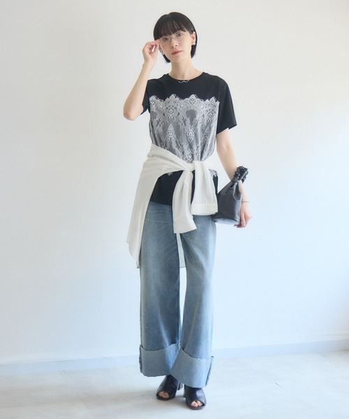 Paradise Picnic(パラダイスピクニック)の「ROSIEE レースビスチェ風トップス(Tシャツ/カットソー・レディース・ブラック/ホワイト・FREE)」の19枚目の写真
