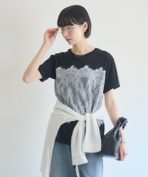 Paradise Picnic(パラダイスピクニック)の「ROSIEE レースビスチェ風トップス(Tシャツ/カットソー・レディース・ブラック/ホワイト・FREE)」の21枚目の写真