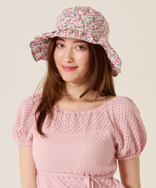 TINA:JOJUN(ティーナジョジュン)の「フラワー プリーツ バケットハット TINA:JOJUN(ハット・レディース・ブラック/ピンク・F)」の4枚目の写真