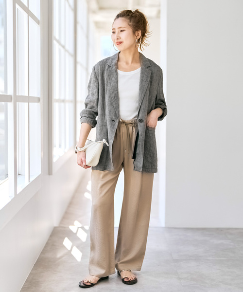 Spick & Span(スピックアンドスパン)の「《手洗い可 / 追加》エアリーリネン1Bジャケット(テーラードジャケット・レディース・マルチ/アイボリー/チャコールグレー・36/38)」の4枚目の写真