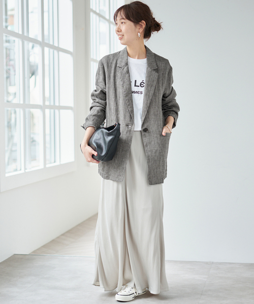 Spick & Span(スピックアンドスパン)の「《手洗い可 / 追加》エアリーリネン1Bジャケット(テーラードジャケット・レディース・マルチ/アイボリー/チャコールグレー・36/38)」の5枚目の写真