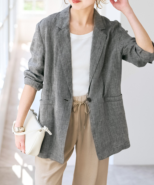 Spick & Span(スピックアンドスパン)の「《手洗い可 / 追加》エアリーリネン1Bジャケット(テーラードジャケット・レディース・マルチ/アイボリー/チャコールグレー・36/38)」の8枚目の写真