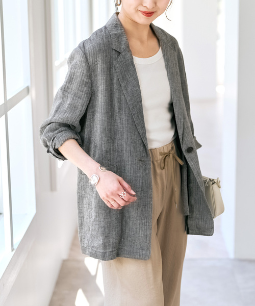 Spick & Span(スピックアンドスパン)の「《手洗い可 / 追加》エアリーリネン1Bジャケット(テーラードジャケット・レディース・マルチ/アイボリー/チャコールグレー・36/38)」の10枚目の写真