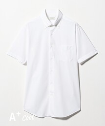 green label relaxing | A+ COOL Pトリコット シャドーストライプ スタンダード ボタンダウン 半袖 ドレスシャツ -ストレッチ・イージーアイロン・接触冷感・吸水速乾-(ビジネスシャツ)