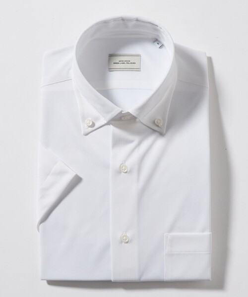 green label relaxing(グリーンレーベルリラクシング)の「A+ COOL Pトリコット シャドーストライプ スタンダード ボタンダウン 半袖 ドレスシャツ -ストレッチ・イージーアイロン・接触冷感・吸水速乾-(ビジネスシャツ・メンズ・ホワイト/ライトブルー・XL/L/S/M)」の16枚目の写真