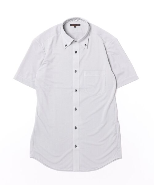 m.f.editorial(エムエフエディトリアル)の「ワイシャツ メンズ ストレッチ 速乾 汗染み防止 遮熱 UV ノンアイロン ボタンダウン 半袖 ビジネス ドレス NEWスタンダードフィット(ビジネスシャツ・メンズ・ホワイト×ブラック・MEDIUM/LARGE/3L/S/X-LARGE)」の2枚目の写真