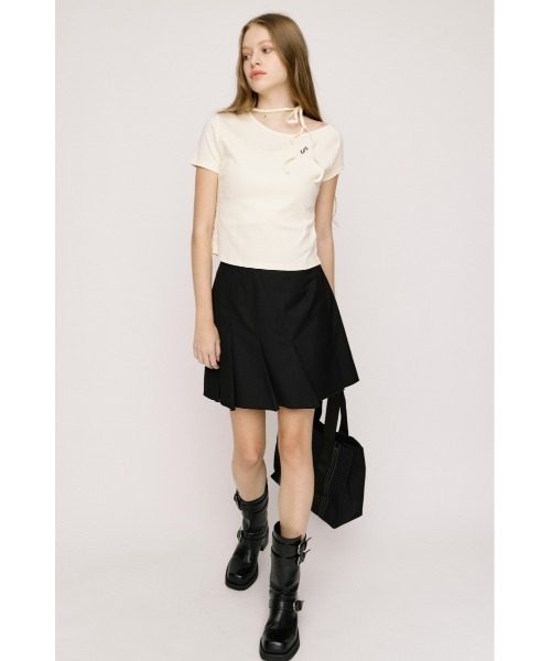 SLY(スライ)の「SLANT PLEATS S/SK スラントプリーツショートスカート 夏服(スカート・レディース・ブラック/杢グレー・1/0)」の4枚目の写真