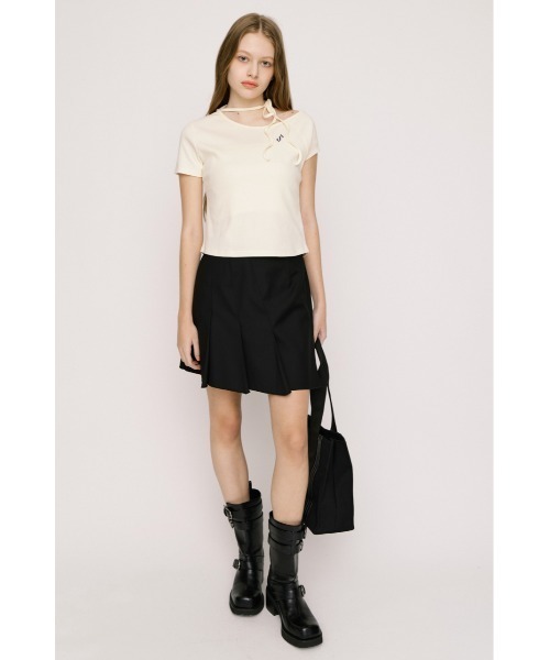 SLY(スライ)の「SLANT PLEATS S/SK スラントプリーツショートスカート 夏服(スカート・レディース・ブラック/杢グレー・1/0)」の5枚目の写真