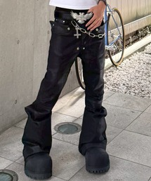 Never mind the XU（ネバーマインドザエックスユー）の「【Never mind the XU】coating black bell bottom flare pants / 【ネバーマインド ザ エックスユー】ブラックコーティングベルボトムパンツ（その他パンツ）」
