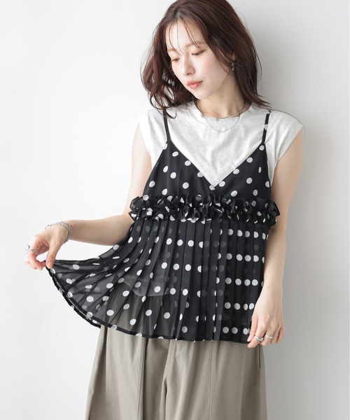 AMELY(エミリー)の「ドット×プリーツキャミソール(キャミソール・レディース・ブラック系・フリー)」の8枚目の写真