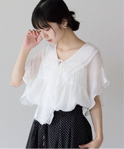 【24SS】未使用級♡芽風 オーバーサイズ コットン フリルチュニック シャツ セール】フリルチュニックブラウス（シャツ/ブラウス）｜pocket
