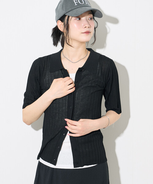 FREAK'S STORE(フリークスストア)の「シアーリブカーディガン/サマーニット(カーディガン/ボレロ・レディース・ピンク/ライトグレー/ブラック・フリ-)」の8枚目の写真