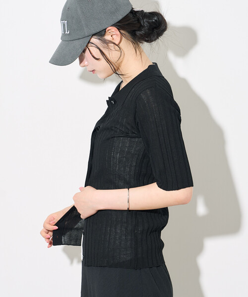 FREAK'S STORE(フリークスストア)の「シアーリブカーディガン/サマーニット(カーディガン/ボレロ・レディース・ピンク/ライトグレー/ブラック・フリ-)」の9枚目の写真