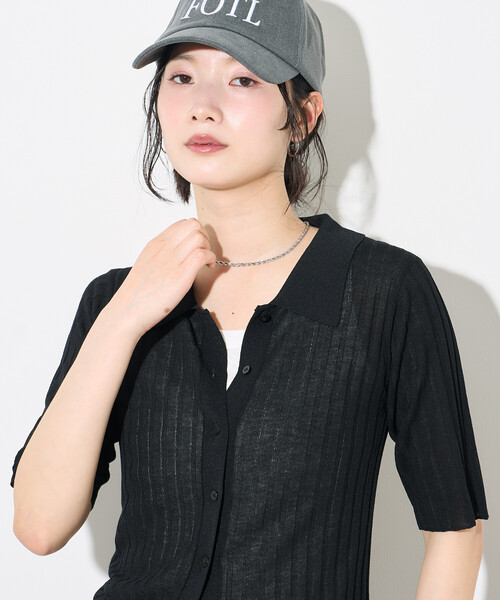 FREAK'S STORE(フリークスストア)の「シアーリブカーディガン/サマーニット(カーディガン/ボレロ・レディース・ピンク/ライトグレー/ブラック・フリ-)」の10枚目の写真