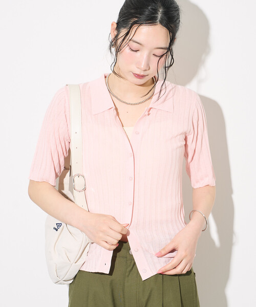 FREAK'S STORE(フリークスストア)の「シアーリブカーディガン/サマーニット(カーディガン/ボレロ・レディース・ピンク/ライトグレー/ブラック・フリ-)」の18枚目の写真