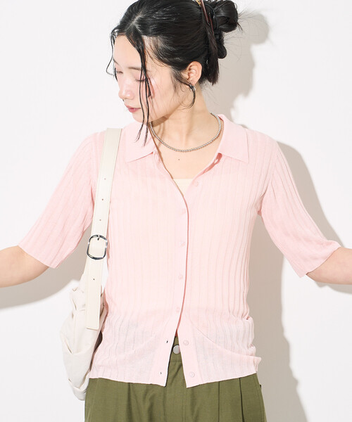 FREAK'S STORE(フリークスストア)の「シアーリブカーディガン/サマーニット(カーディガン/ボレロ・レディース・ピンク/ライトグレー/ブラック・フリ-)」の19枚目の写真