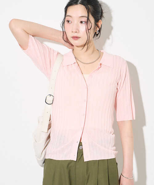 FREAK'S STORE(フリークスストア)の「シアーリブカーディガン/サマーニット(カーディガン/ボレロ・レディース・ピンク/ライトグレー/ブラック・フリ-)」の20枚目の写真
