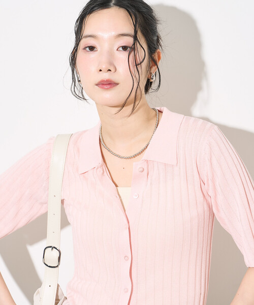 FREAK'S STORE(フリークスストア)の「シアーリブカーディガン/サマーニット(カーディガン/ボレロ・レディース・ピンク/ライトグレー/ブラック・フリ-)」の22枚目の写真