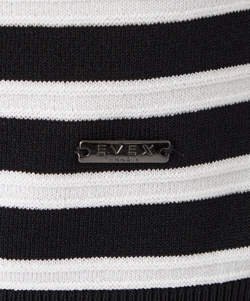 EVEX by KRIZIA(エヴェックスバイクリツィア)の「【ウォッシャブル・UV対策】コンフォートストレッチボーダーニットプルオーバー(Tシャツ/カットソー・レディース・ベージュ/ブラック・40)」の3枚目の写真