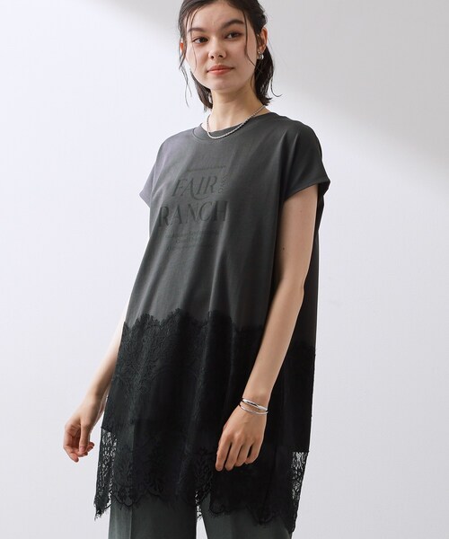 THE SHOP TK (ザ ショップ ティーケー )の「レース切替 ロングTシャツ(Tシャツ/カットソー・レディース・スミクロ/オフホワイト/ブラック・12/13)」の3枚目の写真