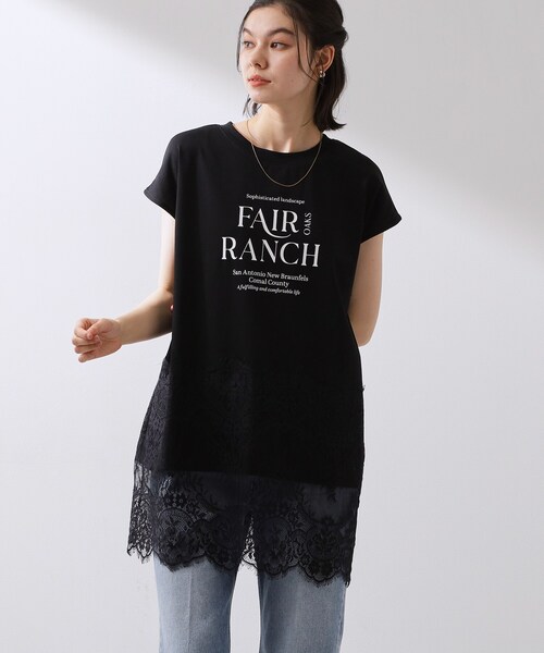 THE SHOP TK (ザ ショップ ティーケー )の「レース切替 ロングTシャツ(Tシャツ/カットソー・レディース・スミクロ/オフホワイト/ブラック・12/13)」の4枚目の写真