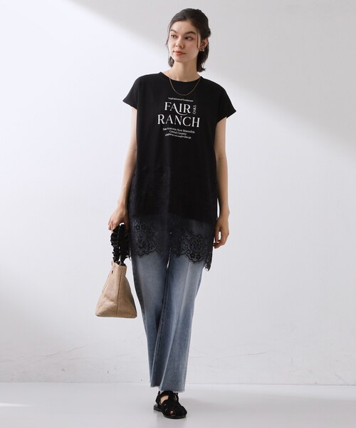 THE SHOP TK (ザ ショップ ティーケー )の「レース切替 ロングTシャツ(Tシャツ/カットソー・レディース・スミクロ/オフホワイト/ブラック・12/13)」の6枚目の写真