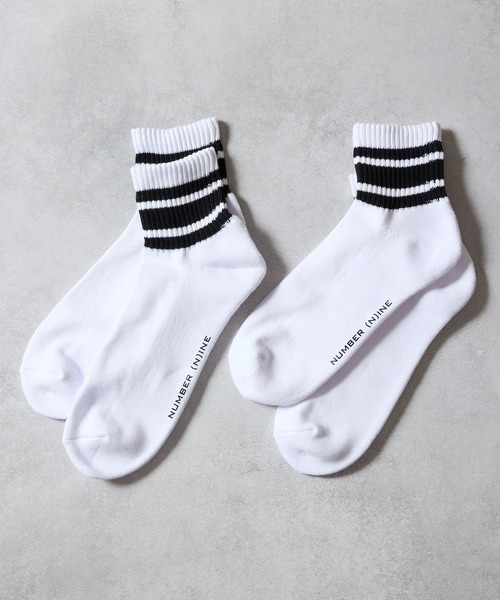 NUMBER (N)INE(ナンバーナイン)の「100% FINE COTTON 2-PACK PLAIN QUARTER LINE SOCKS / ファイン コットン100% プレーン ライン ショートソックス(ソックス/靴下・メンズ・ホワイト/ブラック・25~27cm)」の5枚目の写真