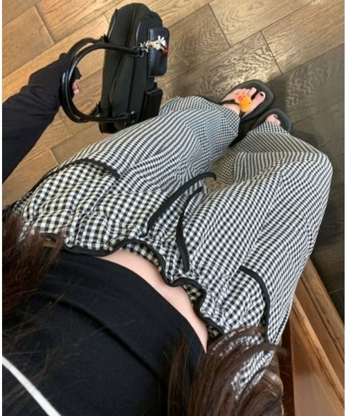 DEVICE（デバイス）の「エアリー ギンガムチェック ルーズ パンツ（その他パンツ・レディース・ブラック×ホワイト・FREE）」の13枚目の写真