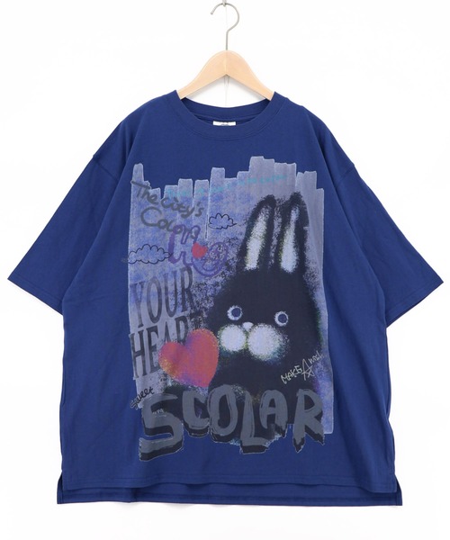 ScoLar(スカラー)の「162712:もこもこラビル柄Tシャツ(Tシャツ/カットソー・レディース・ブラック/ネイビー/オフホワイト・M)」の1枚目の写真