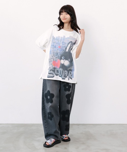 ScoLar(スカラー)の「162712:もこもこラビル柄Tシャツ(Tシャツ/カットソー・レディース・ブラック/ネイビー/オフホワイト・M)」の4枚目の写真