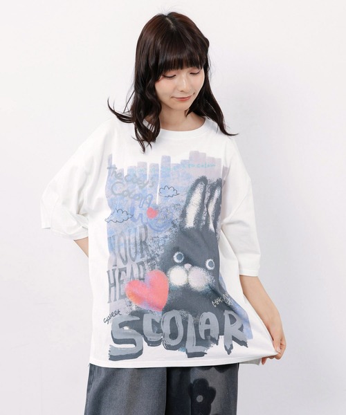 ScoLar(スカラー)の「162712:もこもこラビル柄Tシャツ(Tシャツ/カットソー・レディース・ブラック/ネイビー/オフホワイト・M)」の5枚目の写真