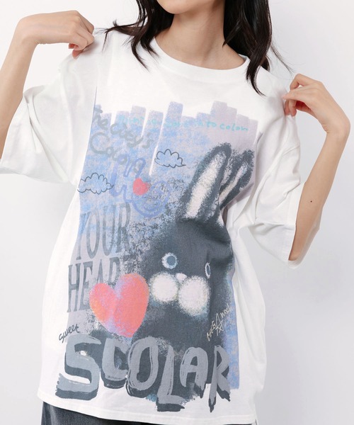 ScoLar(スカラー)の「162712:もこもこラビル柄Tシャツ(Tシャツ/カットソー・レディース・ブラック/ネイビー/オフホワイト・M)」の10枚目の写真