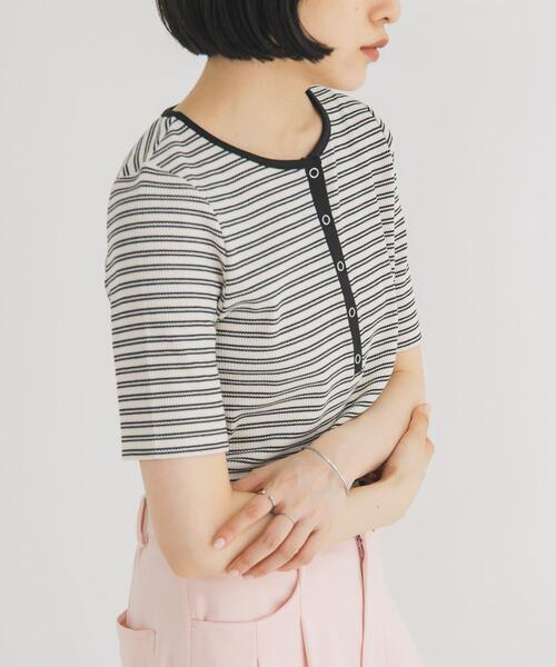 KBF（ケイビーエフ）の「ワッフルボーダーヘンリネックTEE（Tシャツ/カットソー・レディース・ホワイト系その他/ブルー系その他/ブラウン系その他・ONE）」の7枚目の写真