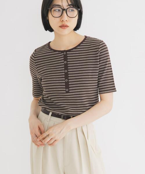 KBF（ケイビーエフ）の「ワッフルボーダーヘンリネックTEE（Tシャツ/カットソー・レディース・ホワイト系その他/ブルー系その他/ブラウン系その他・ONE）」の14枚目の写真