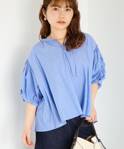 COHINA(コヒナ)の「テープエンブロイダリーブラウス 【低身長・小柄女性】(シャツ/ブラウス・レディース・ネイビー/ブルー/オフホワイト・ONE SIZE)」の3枚目の写真