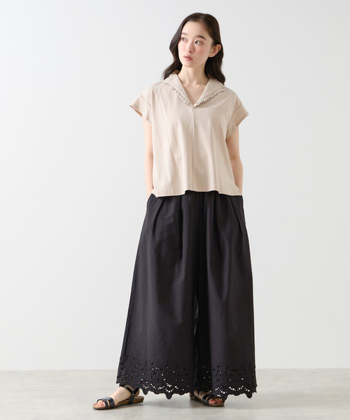 LOGEMENT DE CLAIRE(ロジュモンドクレール)の「【LOURMARIN】フリルカラープルオーバー(Tシャツ/カットソー・レディース・ブラック/カーキ/ライトベージュ・FREE)」の5枚目の写真