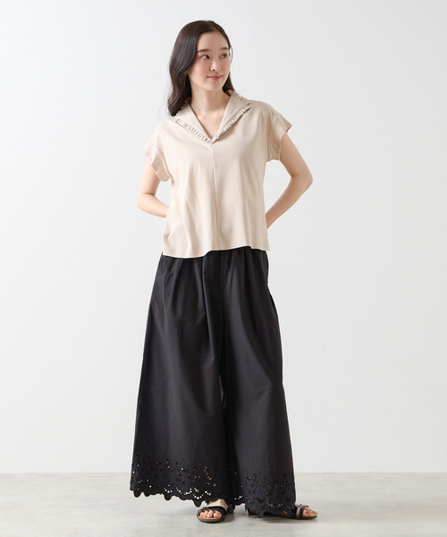 LOGEMENT DE CLAIRE(ロジュモンドクレール)の「【LOURMARIN】フリルカラープルオーバー(Tシャツ/カットソー・レディース・ブラック/カーキ/ライトベージュ・FREE)」の12枚目の写真